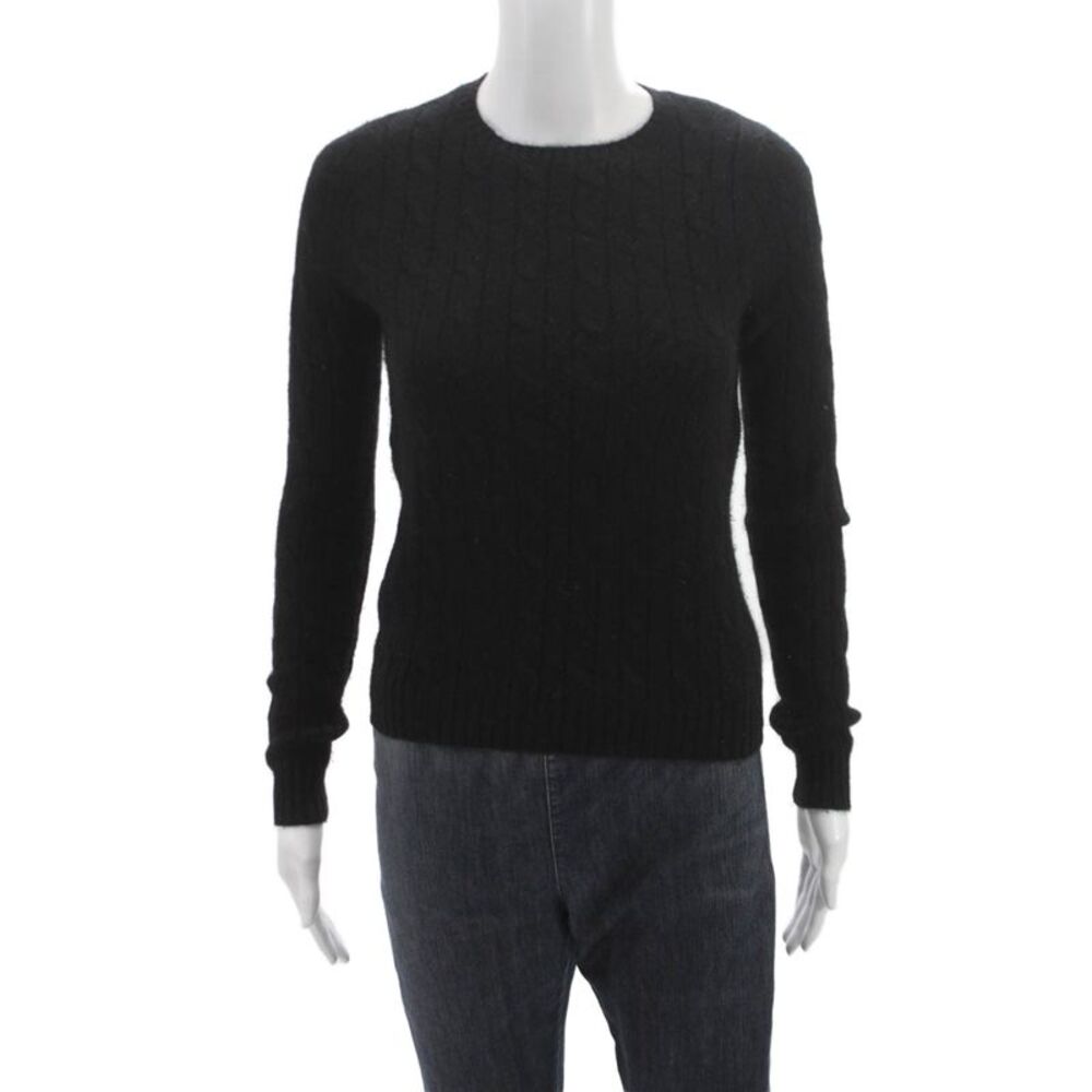 Lulu Bravo Womens Cashmere Cable Crew Neck Pullover Sweater Black Size S